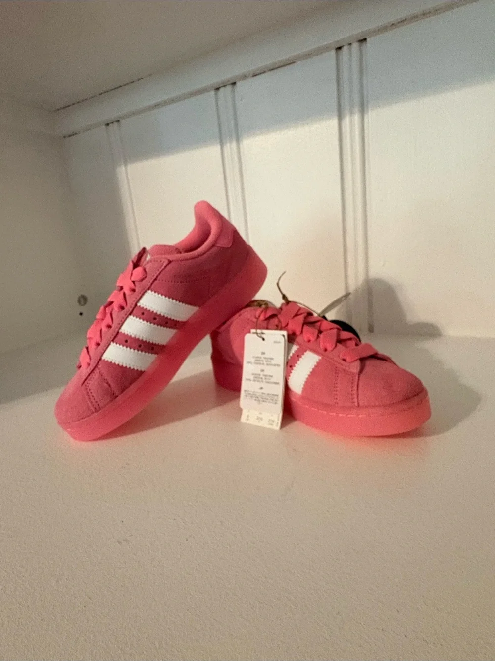 adidas Pink Kids Suede Sneakers with White Stripes